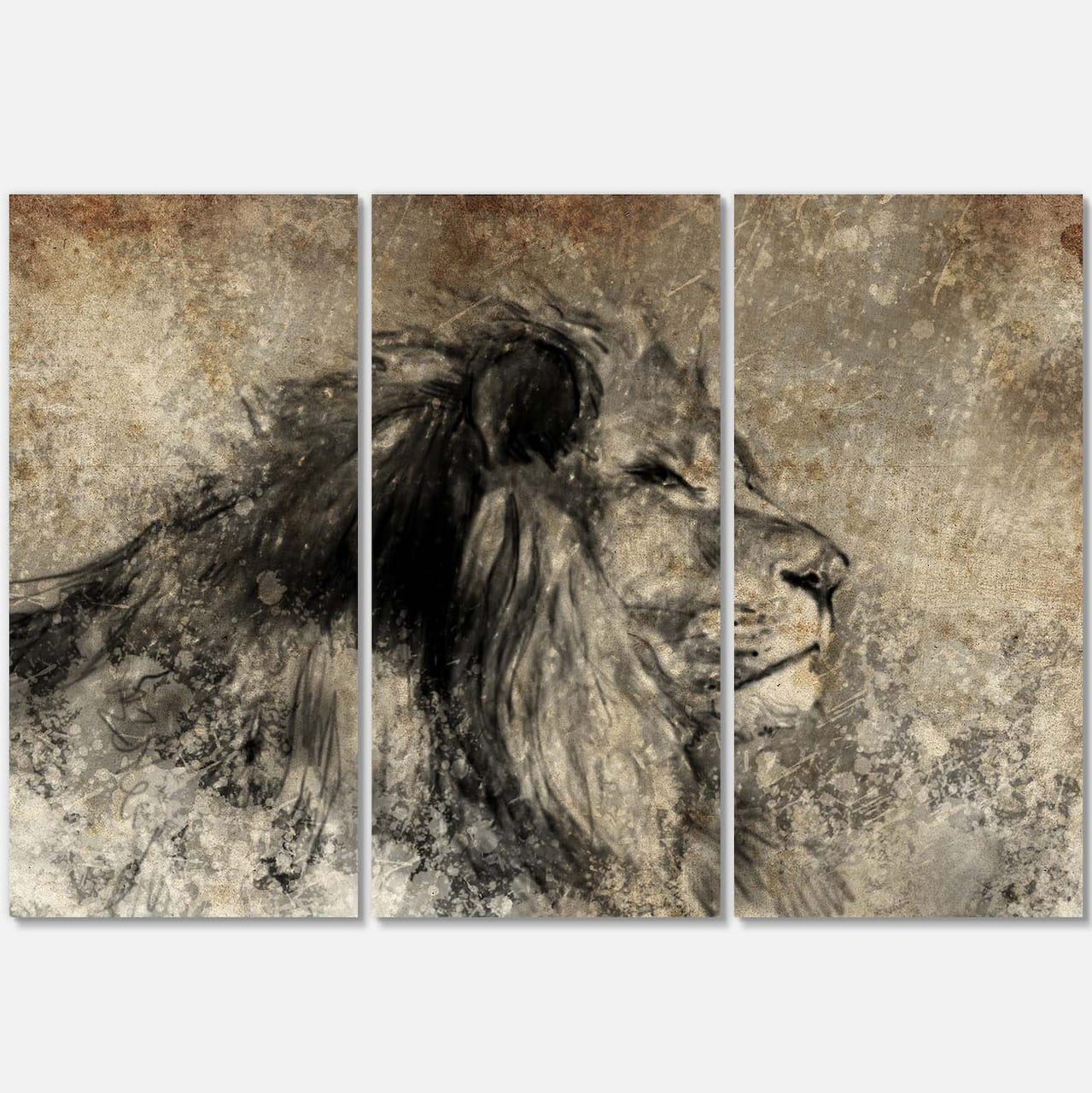 Designart - Lion in Sepia - Animal Canvas Art Print